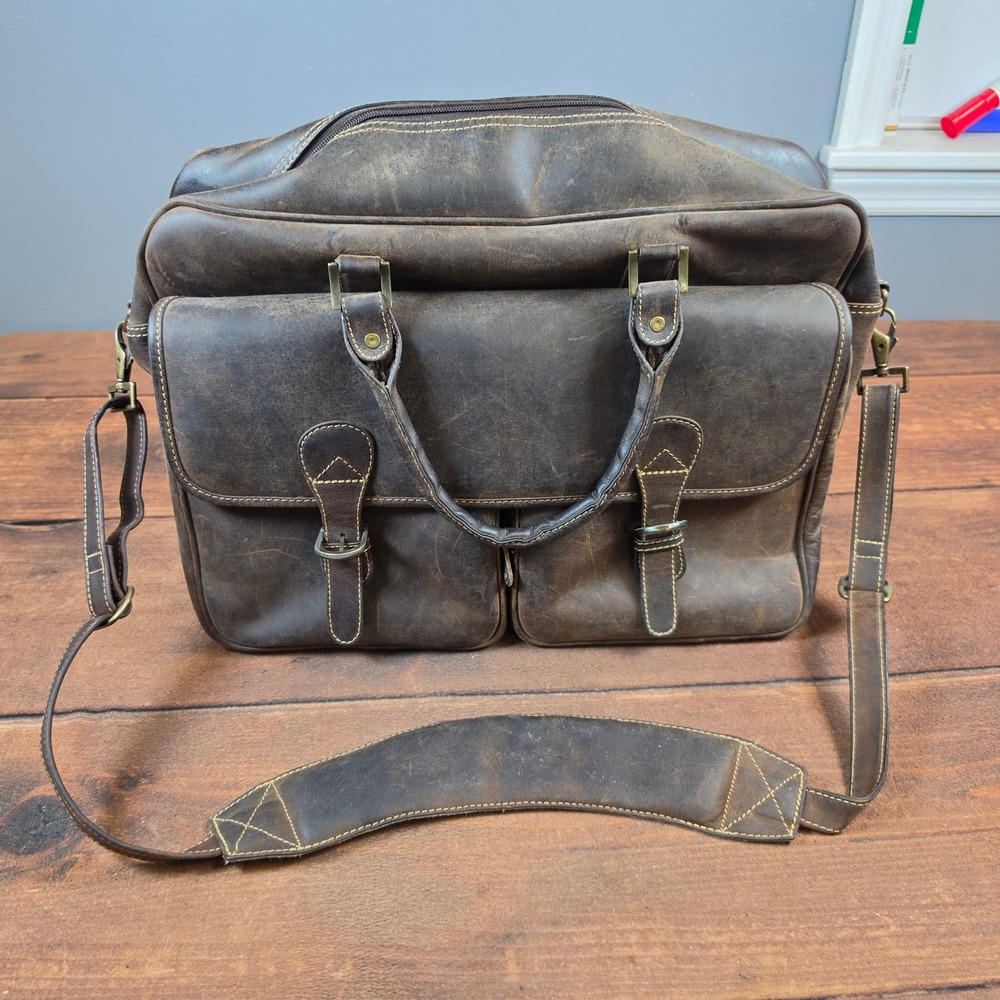 Canyon Outback Briefcase Mens Large Brown Good Distressed Leather Messenger Bag